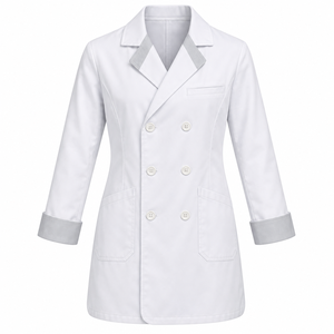 Blouse Médicale Blanche Brillante à Double Boutonnage, Uniforme de Laboratoire, Manches Grises, Personnalisable, Vente en Gros, Unisexe, Tenue de Travail pour le Secteur de la Santé, Vente Directe Usine - Product Image 1