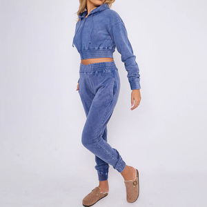 Nouvel ensemble de survêtement d'hiver 2026 personnalisé délavé à l'acide, comprenant un crop hoodie et un short, taille XL, pour femme, motif uni - Product Image 6