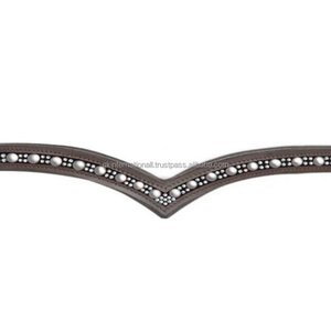 Banda de ceja de caballo de cuero acolchado de canal vacío en forma de V profunda personalizada con cadena de diamantes de imitación de una sola fila - Product Image 1