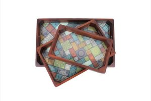Bandeja de Servir de Madera MDF Hecha a Mano con Estampado Meena, Venta al Por Mayor |   Bandeja Decorativa para el Hogar, Bandeja de Madera con Estampado Meenakari de Lujo - Product Image 4