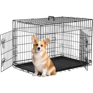 Jaula Metálica Plegable de Doble Puerta para Perros de 30 Pulgadas con Bandeja Extraíble y Panel Divisor - Product Image 1
