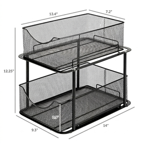 Organisateur sous évier à 2 niveaux - Étagère de rangement coulissante en maille pour salle de bain et comptoir de cuisine en acier carbone - Product Image 3