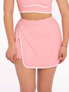 Women's Pink Sporty Mini <b>Skirt</b> <b>Elastic</b> Waist Solid Spandex Polyester Breathable Knitted All Seasons - Product Image 1