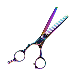 Ciseaux à effiler les cheveux en acier inoxydable de 6,0 pouces de haute qualité avec logo personnalisé, lames affûtées OEM, pointe arrondie, finition arc-en-ciel, outil de coiffure - Product Image 2