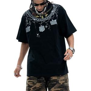 T-shirt Homme Noir Graphique en Coton Lourd Surdimensionné Style Hip Hop avec Collier Imprimé Numérique DTG – Vente en Gros - Product Image 3