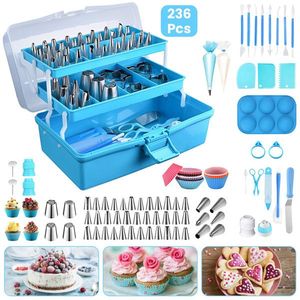 236pcs Cake Decorating Kit Safe Stainless Steel/PP/TPU/Silicone Baking Tools 46 Tips 4 Couplers 6 Cookie Molds for Supplies - Product Image 1