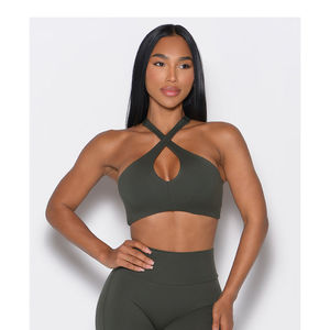 Sujetador deportivo personalizado con diseño Deep Ivy, estilo halter cruzado, elástico en 4 direcciones y escote con abertura frontal para mujer - Product Image 3