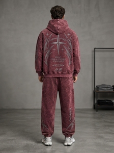<b>Men's</b> <b>Burgundy</b> Oversized <b>Hoodie</b> Sweatpants Tracksuit Set One Apex Streetwear Two-Piece Matching Jogger Outfit Casual Wear - Product Image 6