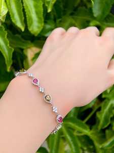 กำไลข้อมือทัวร์มาลีนหลากสีธรรมชาติ ประดับด้วยเพชร CZ สีรุ้ง เงินแท้ชุบทอง ของขวัญเครื่องประดับประจำเดือนตุลาคมสำหรับเธอ - Product Image 2