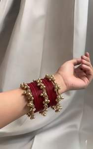 Low MOQ Churi <b>Bangles</b> <b>Sets</b> Women Elegant Style Indian Handcrafted Silver Plated High-grade Geometric Design Customizable Colors - Product Image 2