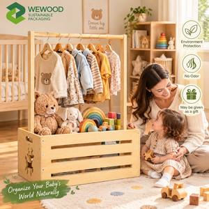 Porte-vêtements pour bébé en bois avec caisse de rangement, organisateur de vêtements pour enfants, étagère de rangement pour jouets - Product Image 1
