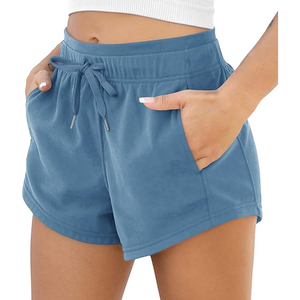 Shorts en coton mélangé de haute qualité pour femmes avec poches, en molleton de coton, cordon de serrage, été, fabricant de vêtements de sport OEM - Product Image 3