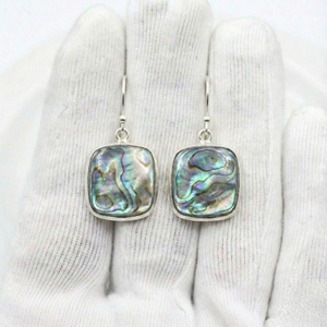 Handmade <b>Solid</b> 925 Sterling <b>Silver</b> Gemstone <b>Earrings</b> Bezel Setting Abalone Shell Square Boho Dangle Drop <b>Earrings</b> For Women - Product Image 2