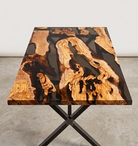Factory Wholesale Custom Modern Epoxy Resin <b>Dining</b> <b>Table</b> <b>Top</b> with Wood Slab Metal Legs 6 Seater at Best Price From India - Product Image 5