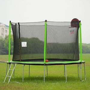 14FT Green <b>Trampoline</b> with Basketball Hoop Inflator and Ladder Inner Safety <b>Enclosure</b> for Jumping Toys - Product Image 6