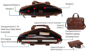 Sac à main pour ordinateur portable en cuir véritable pour hommes et femmes, sac de voyage élégant en cuir véritable, sac messager pour ordinateur - Product Image 5