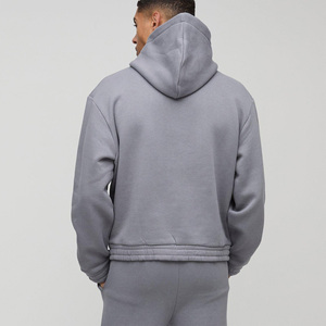 Sudadera con capucha extragrande para hombre, gris, de algodón, felpa francesa, con logo estampado en la parte delantera, informal, para otoño, uso diario y precios al por mayor. - Product Image 2