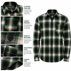 Chemises à carreaux de haute qualité en gros pour hommes, chemises à manches longues, logo personnalisé, chemises en flanelle élégantes pour hommes - Product Image 5