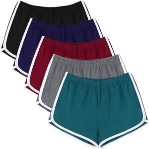 Shorts tricotés noirs tendance pour femme avec bordure blanche, taille élastique, style sportif, respirant, coupe régulière, taille mi-haute, couleur unie - Product Image 4