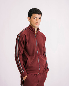 Men's Maroon Solid Color Tracksuit <b>Set</b> <b>Knitted</b> Full Sleeve Casual Autumn Wear Stand Collar 100% Polyester - Product Image 2