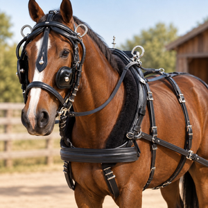 Ensemble de harnais professionnel pour l'équitation |   Harnais de charrette en cuir réglable avec accessoires métalliques pour l'équitation - Product Image 2