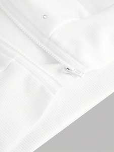 Sweat-shirt à capuche court pour femme avec fermeture éclair et strass blancs, anti-boulochage et respirant - Product Image 4