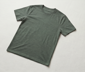 T-shirt à manches courtes vert foncé pour homme, coupe classique, couleur unie, décontracté, col rond, jersey tricoté en coton - Product Image 3