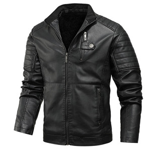 Custom Fleece-Lined PU Quilted Sleeve <b>Men's</b> <b>Jacket</b> Warm Winter Faux <b>Leather</b> Coat Casual Windproof Outerwear - Product Image 6