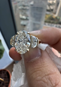 Oval Cut Lab Grown Diamond Three Stone IGI Certified VVS2 14K Yellow Gold Engagement Party Wedding <b>Ring</b> <b>Statement</b> Bridal <b>Ring</b> - Product Image 2