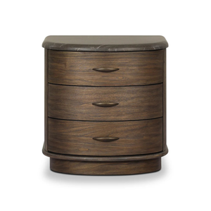 Modern <b>Wooden</b> Nightstand with 3 Curved Drawers and Marble Top, Dark Walnut <b>Bedside</b> <b>Cabinet</b> for Bedroom Furniture - Product Image 5