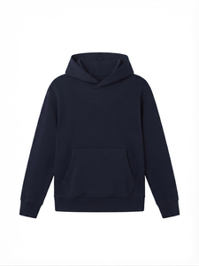 เสื้อฮู้ดสีน้ำเงินกรมท่าสำหรับผู้ชาย ทรงหลวม ผ้าโพลีเอสเตอร์เฟรนช์เทอร์รี่ สวมใส่สบาย มีกระเป๋า แขนเสื้อครอป เหมาะสำหรับฤดูหนาว มีซับใน แห้งเร็ว - Product Image 4