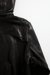Veste à capuche pour homme en cuir véritable noir imperméable, respirante, écologique, style motard, coupe-vent, fermeture éclair, coupe régulière - Product Image 3