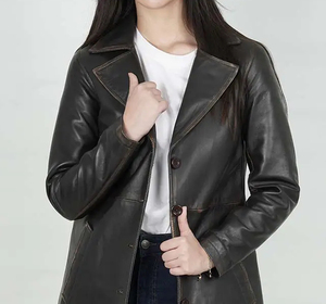 Solid Trader Breathable Premium Quality Light Weight Classic Design Casual Wear <b>Womens</b> Long Leather Jacke - Product Image 2