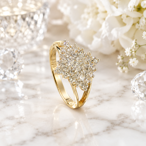 Luxury 14K <b>Gold</b> Floral Cluster <b>Ring</b> with Sparkling CZ Stones Elegant Bridal Party Wear Jewelry for Women - Product Image 1