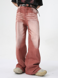 Pantalon en jean délavé style vintage coupe droite pour homme et femme, style streetwear avec boutons décoratifs, toutes saisons - Product Image 5