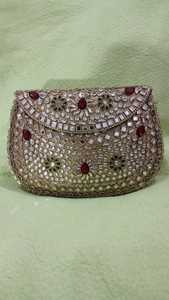 Conifer Handcrafted <b>Mosaic</b> Clutch Bag Embellished Evening Purse <b>Mirror</b> Work Beads Rhinestones Indian Artisan Fashion FLAP - Product Image 5