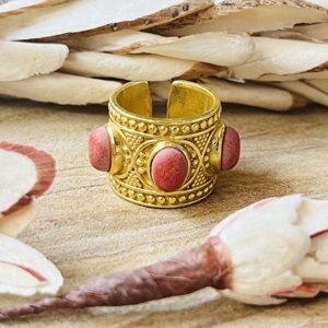 Market Favorite Silver Eye Red Coral <b>Boho</b> Brass <b>Rings</b> Women 18k Gold Plated Certified Ethnic Wide Band Wholesale/OEM/ODM - Product Image 1