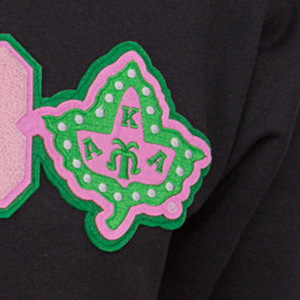 Black 1908 Embroidered Crew Neck <b>Sweatshirt</b> with <b>Pink</b> Green Emblem Long Sleeve Pullover Casual Women's Fashion Top Soft Warm - Product Image 5