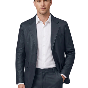 Conjunto de Traje de Cuero de Dos Piezas para Hombre, Blazer de Cuello Solapa con Botonadura Sencilla y Pantalones, Atuendo de Negocios - Product Image 6