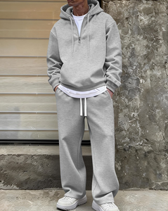 Men's Customized Gray Hoodie Jogger Pants Set Casual Two-Piece Sweatshirt Track Suit 100% Cotton Fleece Winter Wear Made - Product Image 1