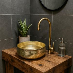 Premium Vintage Brass Wash <b>Basin</b> Handcrafted Bathroom Sink Stylish Decorative Countertop Luxury Residential Interior Design Prod - Product Image 4