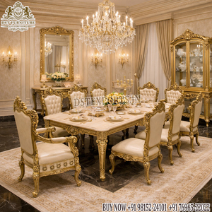 Majestic Look Maharaja Dining Set for USA Home Wholesale Baroque Style 8 Seater Walnut Finish Wooden Dining <b>Table</b> &Chairs Set UK - Product Image 3