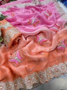 นุ่มมากและอุดมไปด้วยรูปลักษณ์ที่สง่างาม fandy Saree ที่มีด้วยมือที่สวยงามงานผีเสื้อผีเสื้อ butta กับ Gota patti ลูกไม้ชายแดน - Product Image 2