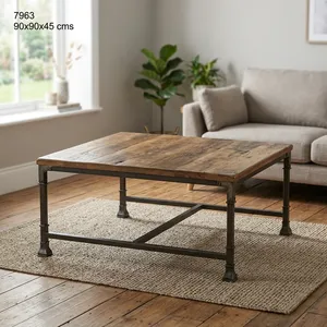 Industrial Rustic Iron Wooden Coffee <b>Table</b> Reclaimed Wood Top Metal Frame Farmhouse Living Room Furniture <b>Vintage</b> Home Decor - Product Image 6
