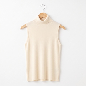 Women's Summer Casual Breathable Knitted Solid Sleeveless Turtleneck Tank <b>Top</b> Minimal Fitted OEM ODM Wholesale Factory Custom - Product Image 3