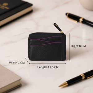 WRIZA Porte-cartes de crédit en cuir véritable pour hommes et femmes |   Portefeuille fin à fermeture éclair avec protection RFID et emplacements pour cartes |   Design classique compact - Product Image 4
