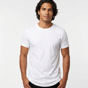 T-shirt blanc en coton à manches courtes pour homme, col rond, coupe classique, design uni, jersey tricoté, couleur unie - Product Image 3
