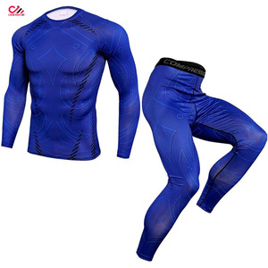 Conjunto de compresión para hombre, manga larga, cuello redondo, secado rápido, licra, poliéster, camiseta de manga larga y pantalones para venta en línea - Product Image 1