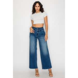 Jeans de Cintura Alta para Mujer, Elásticos, Azul Medio, Corte Ajustado, Transpirables, Pantalones de Mezclilla, Moda Urbana - Product Image 1