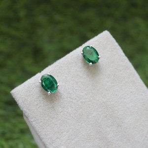 Oval Lab <b>Emerald</b> <b>Stud</b> Earrings 925 Sterling Silver Handmade Green Gemstone Jewelry Gift For Women Elegant Design - Product Image 2